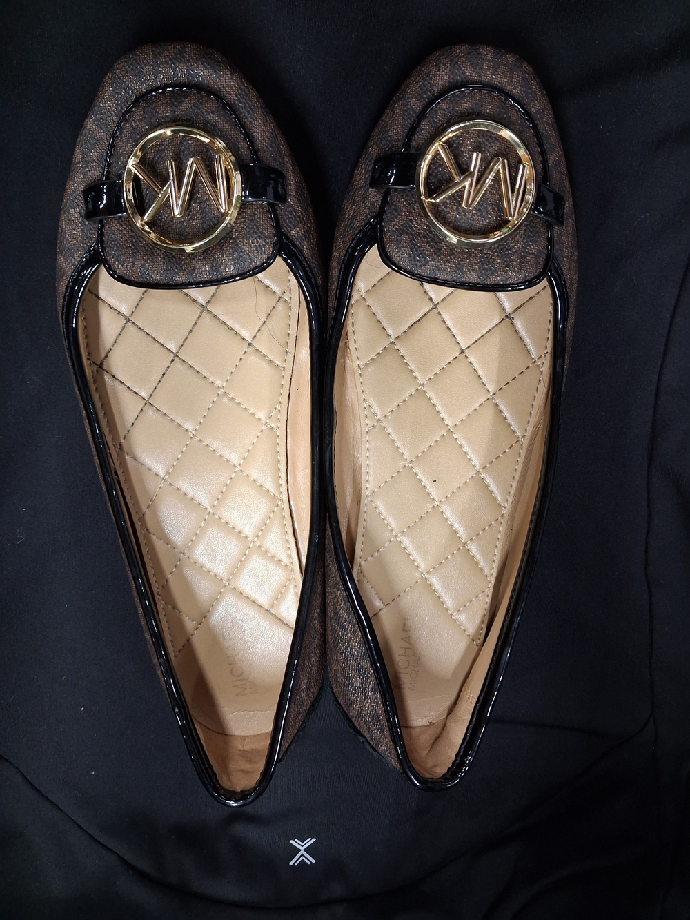 Michael Kors Brown Quilted Logo-Accent Ballet Flats